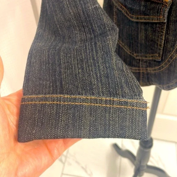 Vintage Tommy Hilfiger Dk Wash Denim Blazer Button Closure Pockets Fitted Size L - Picture 10 of 14